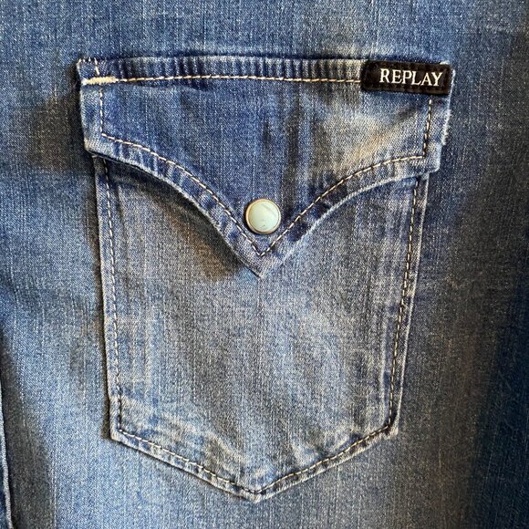 Replay Blue Jeans Denim Shirt with Turquoise Buttons - Picture 2 of 10